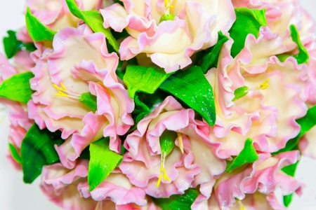 Sweet festive bouquet of mastic, chocolate and marzipan, bright and gentle. wedding. gift.の素材