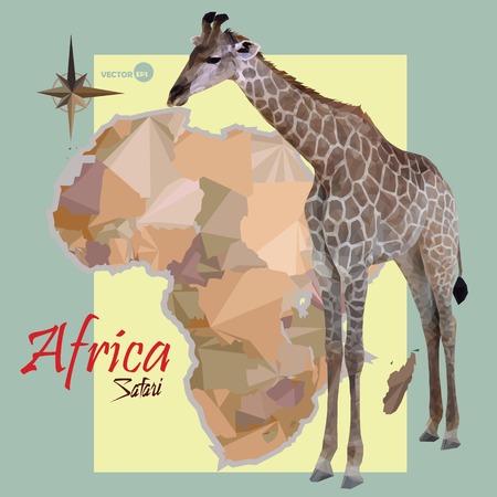 map of Africa. concept map with countries, image of a giraffe imitation vintage political map of Africa. Africa map in polygonal origami low polyのイラスト素材