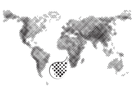 Grey dotted world vector map on white background, geographic information, outline framework. Vector political maps and atlas. Map scheme for design projects and presentations.のイラスト素材