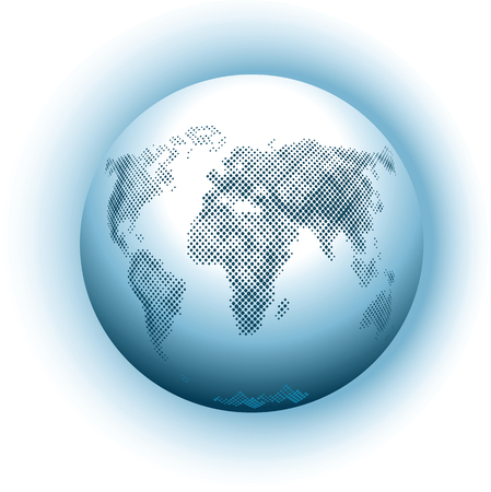 Planet Earth, globe with oceans and continents, the atmosphere, the view from space, top view, isolated on white background.  Science of Astronomy and geography, school atlas.のイラスト素材