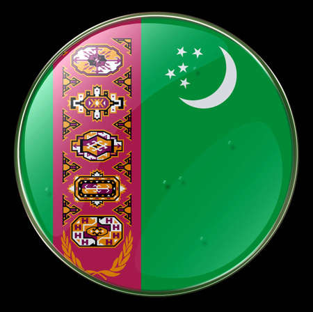 Turkmenistan Flag Button. (With Clipping Path)の写真素材