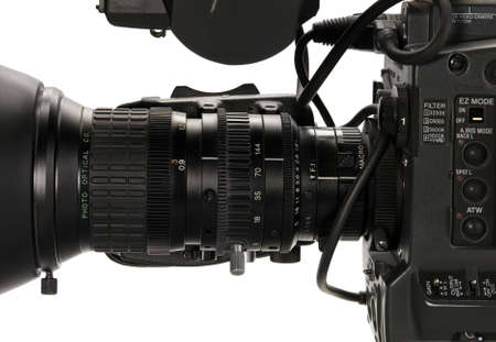 Professional digital video camera, isolated on white background.