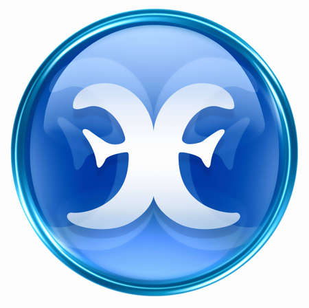 Pisces zodiac button icon, isolated on white background.の写真素材