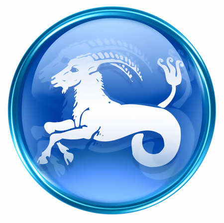 Capricorn zodiac button, isolated on white background.の写真素材