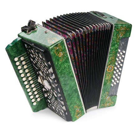 Green Accordion, isolated on white background