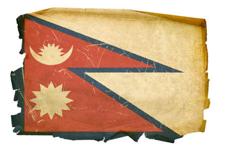Nepal Flag old, isolated on white backgroundの写真素材