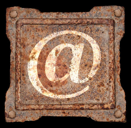 Mail icon old metal, isolated on black backgroundの写真素材
