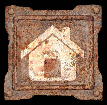 House icon old metal, isolated on black backgroundの写真素材