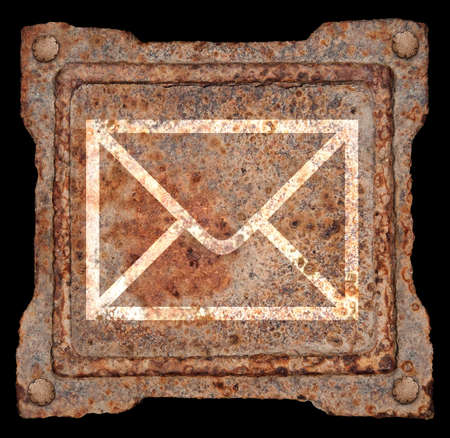 Envelope icon old metal, isolated on black backgroundの写真素材