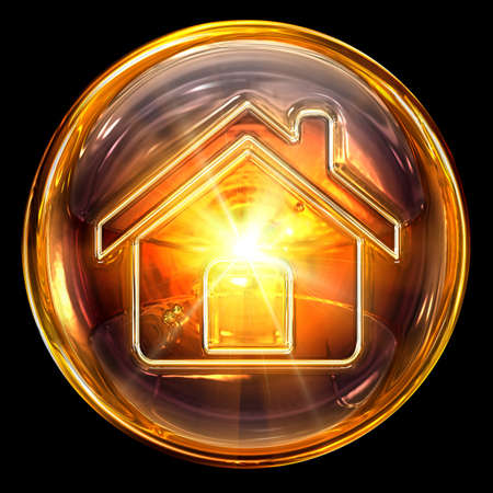 House icon fire, isolated on black backgroundの写真素材