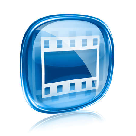 Film icon blue glass, isolated on white background.の写真素材