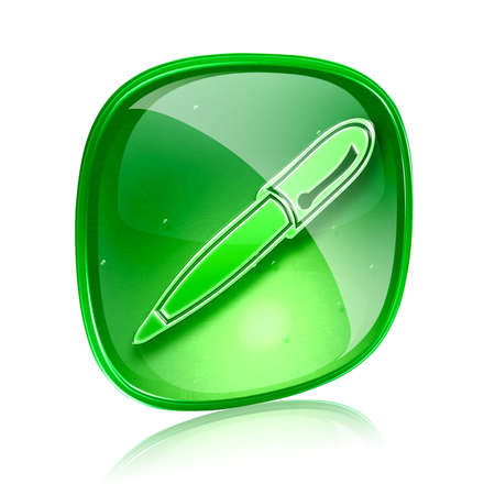 pen icon green glass, isolated on white background.の写真素材