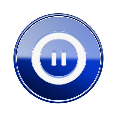 Pause icon glossy blue, isolated on white backgroundの写真素材