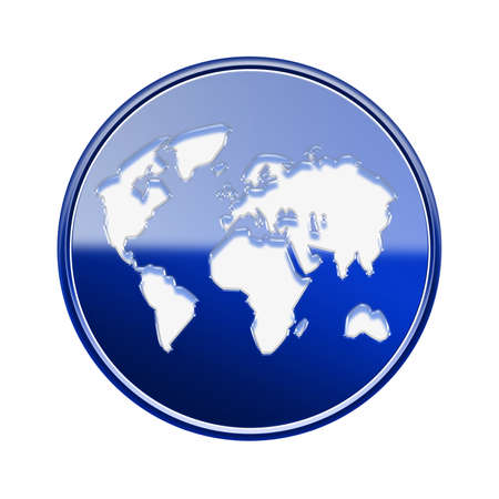 World icon glossy blue, isolated on white backgroundの写真素材