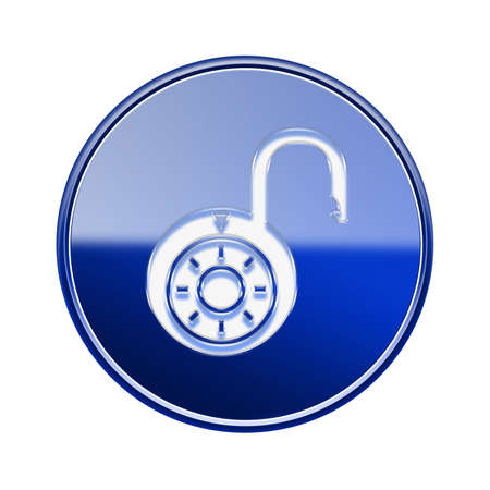 Lock on icon glossy blue, isolated on white background.の写真素材