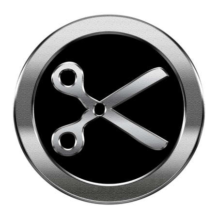 scissors icon silver, isolated on white background の写真素材