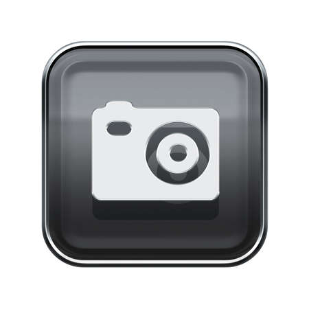 Camera icon glossy grey, isolated on white backgroundの写真素材