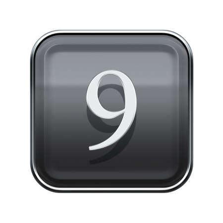 Number nine grey glossy, isolated on white background