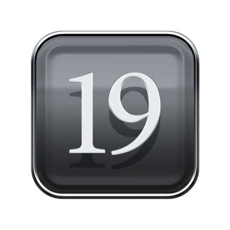 Nineteen icon grey glossy, isolated on white backgroundの写真素材