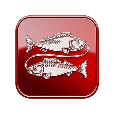 Pisces zodiac icon red, isolated on white backgroundの写真素材