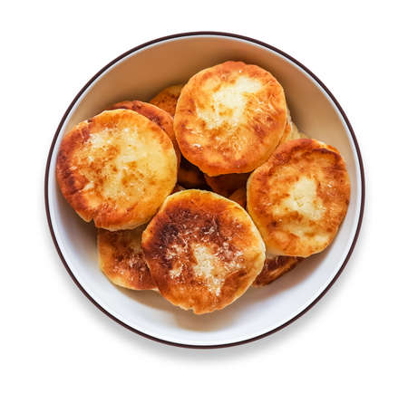 Cottage cheese pancakes on a plate.の写真素材