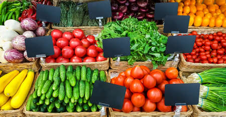 Fresh vegetables on shelf in supermarket. Food