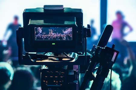 Shooting concert professional camera. View of the video camera viewfinder.の写真素材