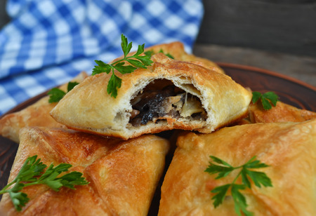 Puff with mushrooms and cheeseの写真素材