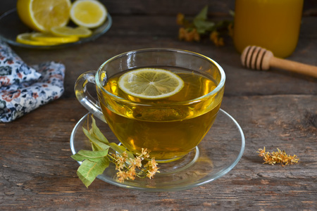 Linden tea with lemon and honeyの写真素材