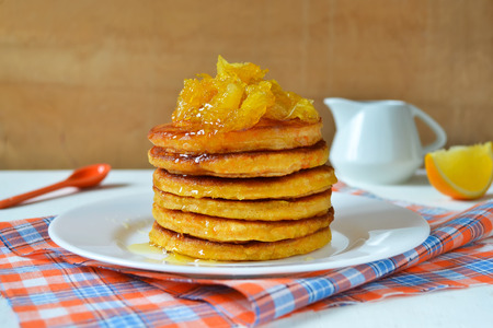 Pancake with pumpkin and orangeの写真素材