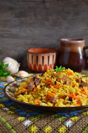 Uzbek pilaf with raisinsの写真素材
