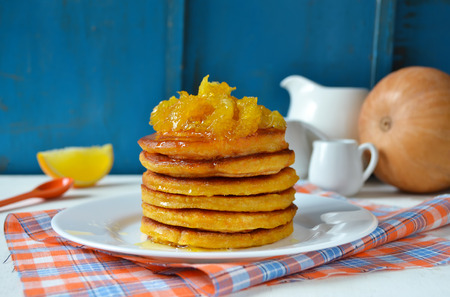 Pancake with pumpkin and orangeの写真素材