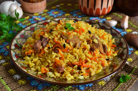 Uzbek pilaf with raisinsの写真素材