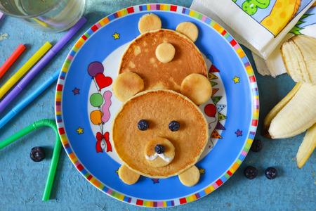Bear from pancakes for breakfast to childrenの写真素材