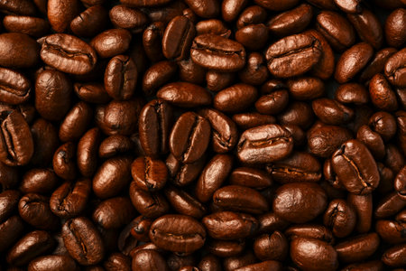 Aroma brown roasted coffee beans. Arabica, food background.の写真素材