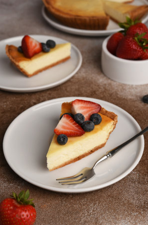 New York cheesecake slice with berriesの写真素材