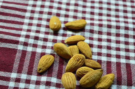 almonds on the checkered fabricの写真素材