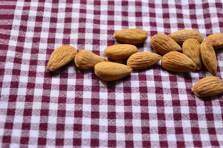 almonds on the checkered fabricの写真素材