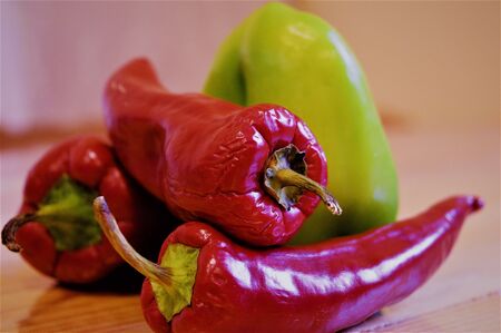 red and green chili peppersの写真素材