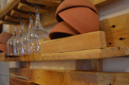 clay pots and utensils for wineの写真素材