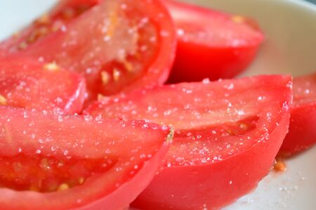chopped tomatoes and saltの写真素材