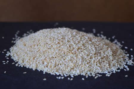 chia seeds on a black tableの写真素材