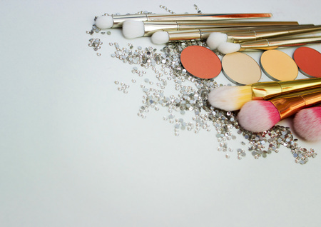 Makeup brushes and  stones, makeup shades.の写真素材