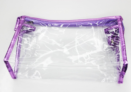 Transparent silicone bag for cosmetics on a white background.の写真素材