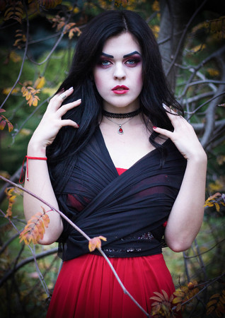 Professional makeup. The image of a witch at the feast of all saints. Halloween.の写真素材