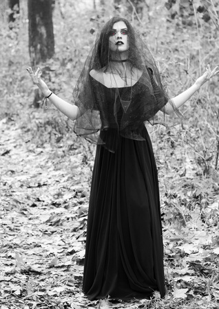 Professional makeup. The image of a witch at the feast of all saints. Halloween.の写真素材