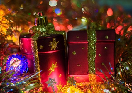 Beautiful lights on the holiday of Christmas and New Year, bokeh in the photo place for the inscription.の写真素材