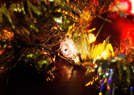 Beautiful lights on the holiday of Christmas and New Year, bokeh in the photo place for the inscription.の写真素材