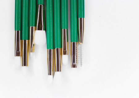 Makeup artist tools. Brushes for make-up from natural white nap in a beautiful frame.の写真素材