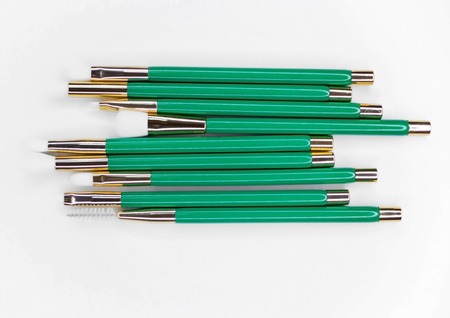 Makeup artist tools. Brushes for make-up from natural white nap in a beautiful frame.